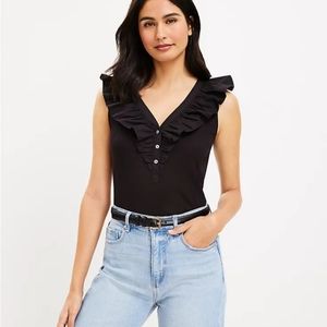 LOFT ruffle collar sleeveless rib knit top NWT